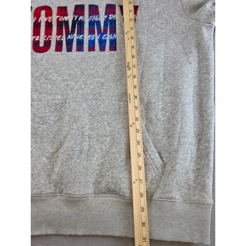 Tommy Hilfiger Mens XXL Quarter Zip Sweatshirt Gray Plaid Logo Spellout Pullover